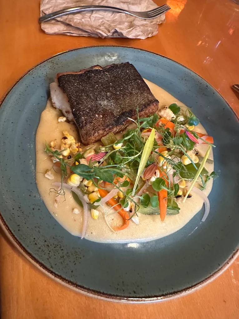 Line-caught rockfish · corn, chowder velouté